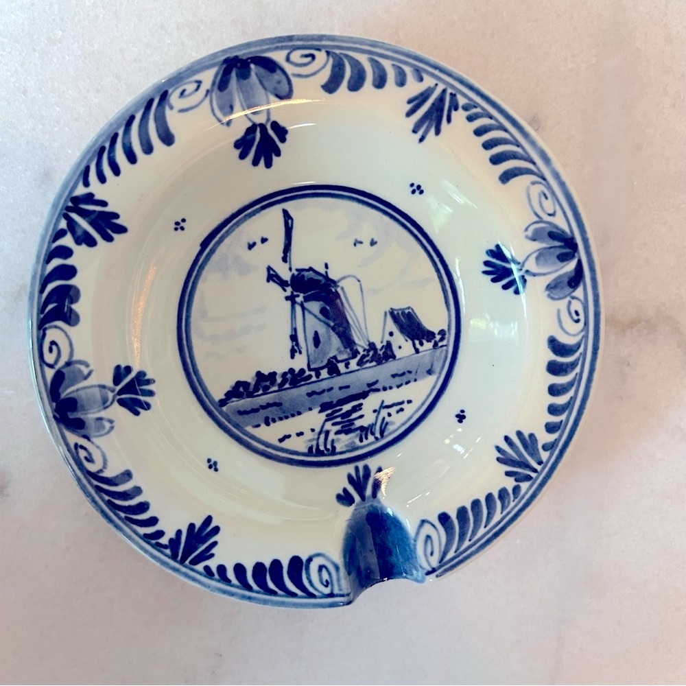 Delfts Blauw Hand Painted Ceramic Dish Made in Holland Blue and White windmill